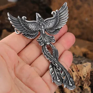 Pendentif phénix en acier inoxydable ailes détaillées collier style hip hop rock bijou mode