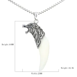 Stainless steel wolf tooth pendant necklace for men punk gothic fashion jewelry accessory