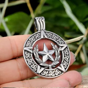 Collana con Ciondolo a Pentacolo in Acciaio Inossidabile Gotico da Uomo Retrò Nodo Celtico Foglie di Alloro Gioielli Tondi