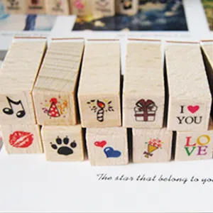 Creatieve houten stempels set voor dagboekdecoratie, schattige patroon stempels met doos.