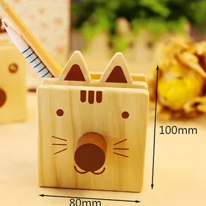 Wooden pen holder desktop organizer cute animal design multifunction stationery storage stand