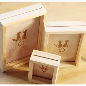 Cadre photo en bois affichage de bureau mignon design chat ensemble bois naturel 3pcs
