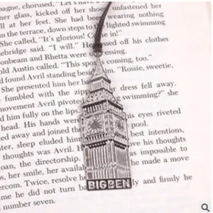 Vintage Big Ben metal bookmark with black cord, classic retro aesthetic stationery gift for readers.