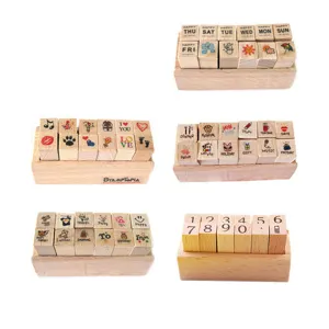Creatieve houten stempelset voor dagboekdecoratie, planner stempels met houten doos.