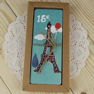 Creative Eiffel Tower bookmark set in kraft paper box, cute stationery for reading and gifts.