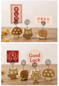 Cute wooden memo photo clip set featuring adorable animal and plant designs for desktop decor.