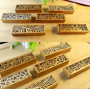 Cute creative wooden pencil box, vintage hollow stationery case with 4 stylish patterns for students.