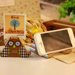 Retro Wooden Owl Phone Stand Cute Desktop Memo Clip Cartoon Animal Phone Holder Office Desk Decoration Gift