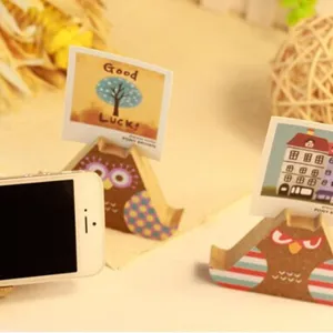 Retro owl wooden phone stand and photo clip cute desktop decoration multiple utility holder