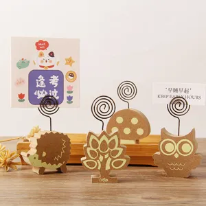Cute wooden animal memo photo clips set featuring hedgehog tree mushroom and owl designs.