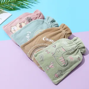 Cute plush hot water bottle set with colorful cartoon covers, warm hands and cozy winter use.