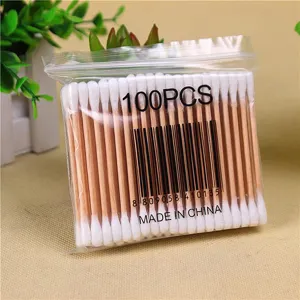 100pcs Wooden Cotton Swabs Double Headed Makeup Removal Beauty Cotton Buds Pack