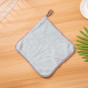 Hanging coral fleece hand towel kitchen absorbent dish cloth pineapple grid table wiping rag