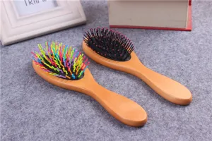Wooden airbag massage hair brush set with colorful nylon bristles for daily hair care and detangling.