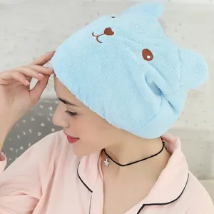 Cute cartoon animal quick drying hair cap coral fleece shower towel for adult daily use.
