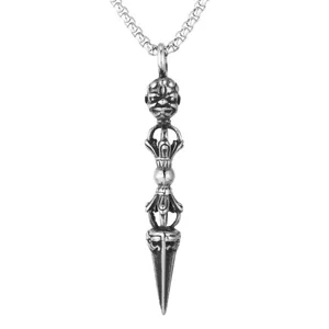 Detailed view of vintage retro style vajra pestle pendant necklace for men fashion jewelry.