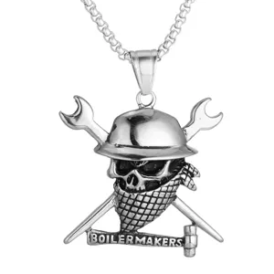 Collier pendentif crâne rétro en acier inoxydable avec clé style motard industriel bijoux