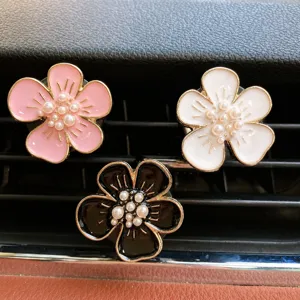 Car air vent clips decorative flower aromatic clip alloy pearl design cute auto interior accessories