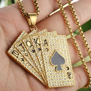 Pendentif Poker Royal Flush en Acier Inoxydable Seul Sans Chaîne Hip Hop Strass Pendentif Bijoux