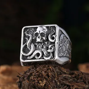 Gotische schedel octopus tentakel ring voor heren vintage roestvrij staal sieraad detail