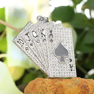 Pendentif cartes à jouer strass acier inoxydable collier hip hop bijoux mode accessoires