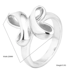 Silver tone titanium steel ring with unique cross shape, width 20mm, weight 5.5g.