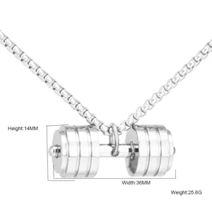 Titanium steel dumbbell pendant necklace for men and women, stylish fitness workout jewelry.