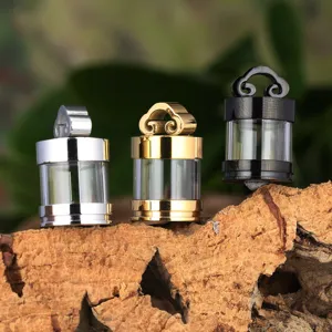 Titanium steel glass hollow pendant with ruyi cloud bail, openable design for crystal or cinnabar.