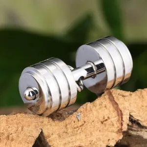 Titanium steel dumbbell pendant jewelry detail view, creative fitness necklace for men and women.