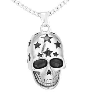 Herren Edelstahl Punk Stern Totenkopf Anhänger Halskette Goth Rock Schmuck Accessoire
