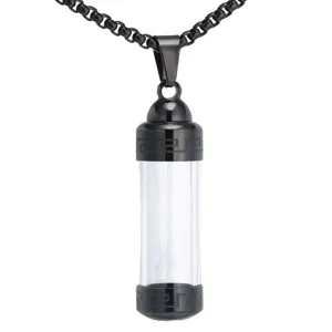 Collana con Pendente Urna in Vetro Nero Acciaio Inossidabile Fiala Cava Gioiello
