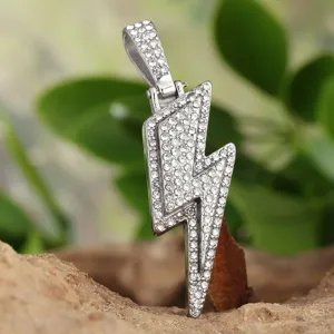 Collar con colgante de rayo helado para hombre, joya de cristal hip hop nuevo estilo.