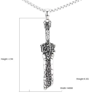 Punk titanium steel sword pendant necklace, detailed retro dagger design for men jewelry.