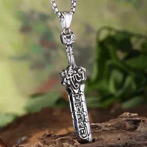Vintage titanium steel broken sword pendant necklace punk style men jewelry detailed close up shot