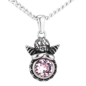 Edelstahl Engel Anhänger Halskette mit rosa Kristall für Damen und Herren Hip Hop Schmuck