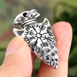 Collana Ciondolo Punta Lancia Vichinga Acciaio Inossidabile Vegvisir Bussola Runa Amuleto Pendente Per Uomo Gioielli Nordici