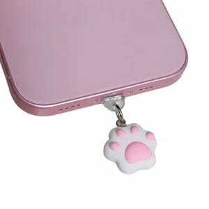 Cute cat paw phone charm dust plug, pink resin mobile phone pendant accessory for type c.