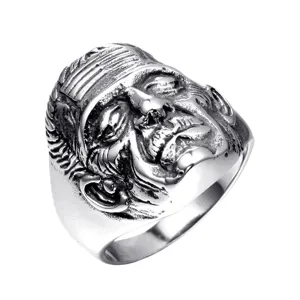Stainless Steel Punk Gothic Human Face Ring Men Vintage Retro Style Statement Jewelry