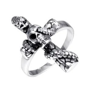 Retro heren roestvrij staal schedel slang kruis ring gothisch punk biker sieraden