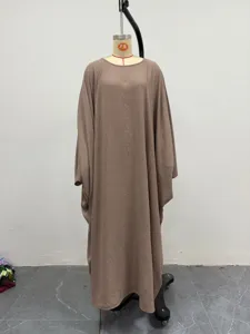 Casual loose solid color batwing sleeve maxi dress for women, comfortable daily wear style.