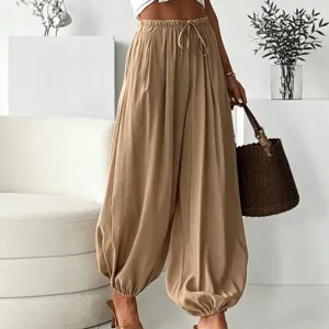 Pantalon lantern large taille haute d'été, sarouel ample et confortable avec cordon de serrage.