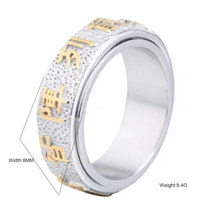 Men retro rotating ring Chinese style mantra ring titanium steel fashion detail band 8mm width