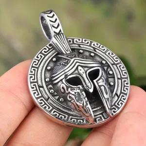 Retro Edelstahl Wikinger Krieger Helm Schild Anhänger Halskette Gothic Punk Spartanischer Krieger Anhänger Herren Schmuck