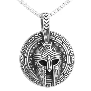 Herren Titanstahl Spartanischer Helm Anhänger Halskette, vintage Silber Schmuck Detail.