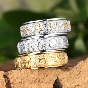 Men's retro rotating ring with Taoist mantra and Tai Chi Yin Yang symbol in alloy.
