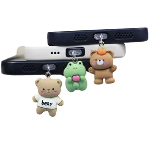 Lindo conjunto de funda de teléfono antipolvo de oso y rana, accesorios elegantes para celulares.