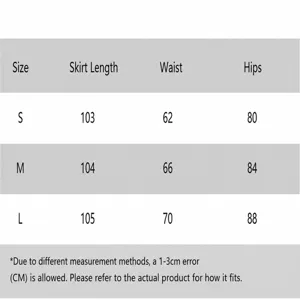 Size chart for womens high waist solid color long skirt, elegant winter slim fit apparel.