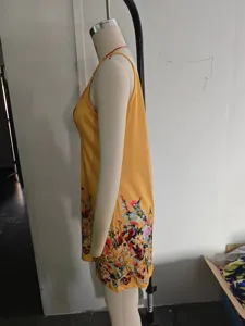 Femme Été Imprimé Floral Sans Manches Bretelles Mini Robe Casual Style Plage