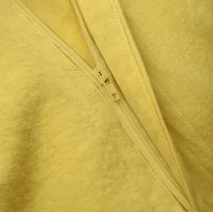Close-up detail of a yellow maxi skirt featuring a smooth zipper closure and neat stitching.