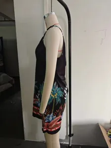 Robe Mini Femme Été Imprimé Palme Tropicale Bretelles Style pour Plage Vacances